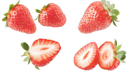 Fresh Red Strawberries Displayed on a White Background in a Set Generative AI