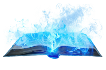 magic book with blue magical smoke isolated on white or transparent png