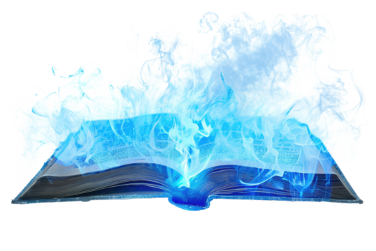 magic book with blue magical smoke isolated on white or transparent png