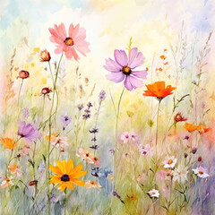 Floral painting. Colorful background with gentle flowers.