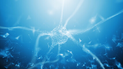 Neuron cell in artificial intelligence artistic brain illustration background.