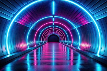 Minimalist tunnel with blue and pink glowing neon lights background wallpaper