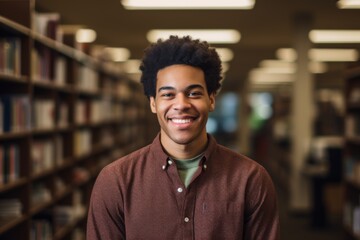 Fototapeta premium Portrait of a African American male student in library