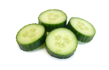 Cucumber and slices isolated over white background.