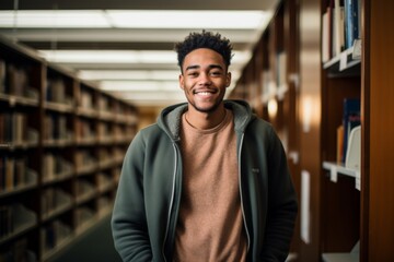 Fototapeta premium Portrait of a African American male student in library