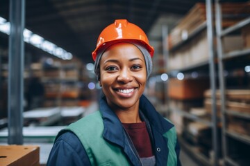 Portrait of a smiling African American female worker at factory