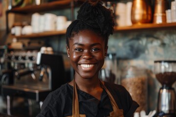 Fototapeta premium Portrait of a smiling African American female barista