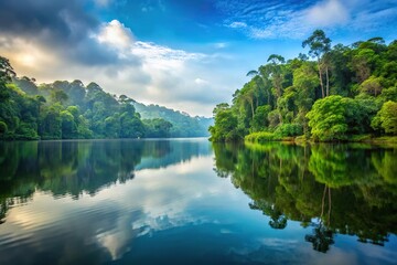 Obraz premium Minimalist waterscape in Central Borneo tropical forest