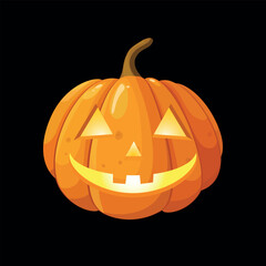 Halloween Pumpkin Jack-o-Lantern Vector Illustration. Carved Smiling Face with a Happy, Friendly Expression. Joyful, Spooky Decorations, Holiday Clipart, and Festive Designs. Isolated on a Background