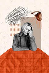 Vertical photo collage of upset old lady faceless mouth scream bullying concept problem abuse...