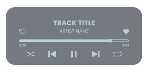 Music media player interface template. Music player vector design. Graphic mediaplayer panel template for mobile app. Modern playback of music application. Vector Illustration.
