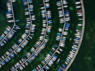 drone shot at a port at lake lucerne in switzerland