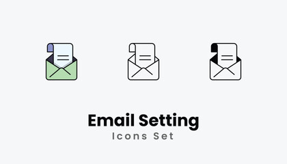 Email Setting Icons thin line and glyph vector icon stock illustration