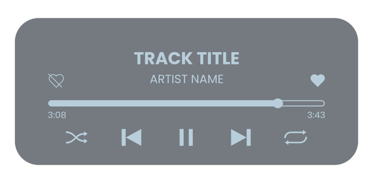 Music media player interface template. Music player vector design. Graphic mediaplayer panel template for mobile app. Modern playback of music application. Vector Illustration.