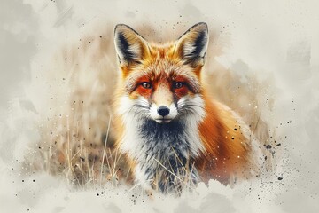 Fototapeta premium A painting of a red fox in a field