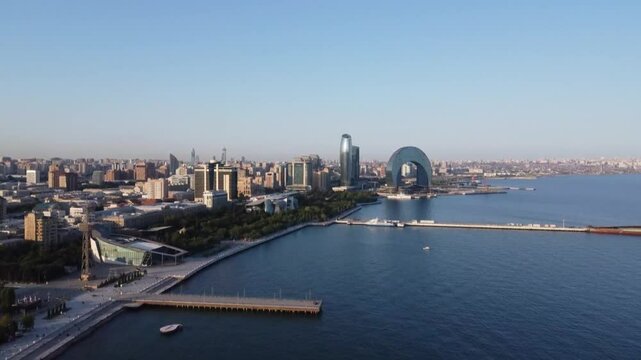 Beautiful landscape of the shore of Baku Boulevard