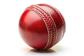 red cricket leather ball isolated on white background