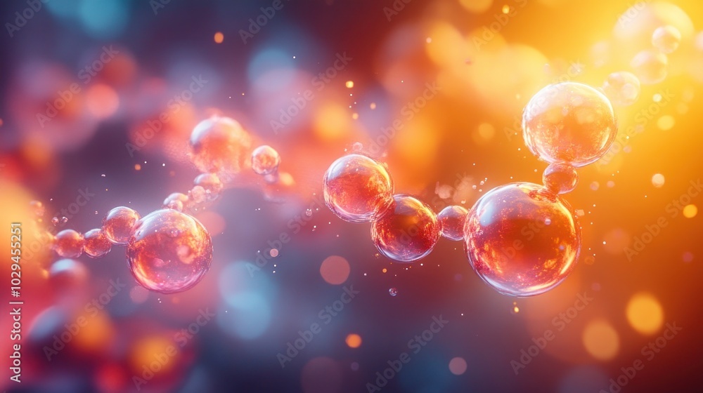 Poster abstract representation of molecular structures with vibrant colors and blurred backgrounds.