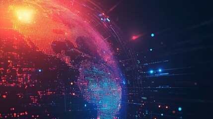Fototapeta premium Abstract digital globe with red and blue lights