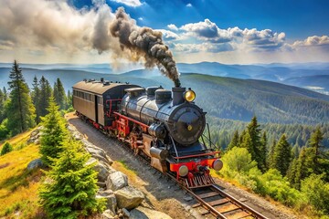 Obraz premium Steam locomotive train at Brocken in the Harz Mountains