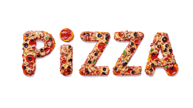 Pizza Letters Made With Colorful Toppings on White Generative AI