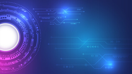 Obraz premium Wide Cyber security internet and networking concept. Hi-tech vector illustration with various technology elements. Abstract global sci fi concept. Digital internet communication on blue background.