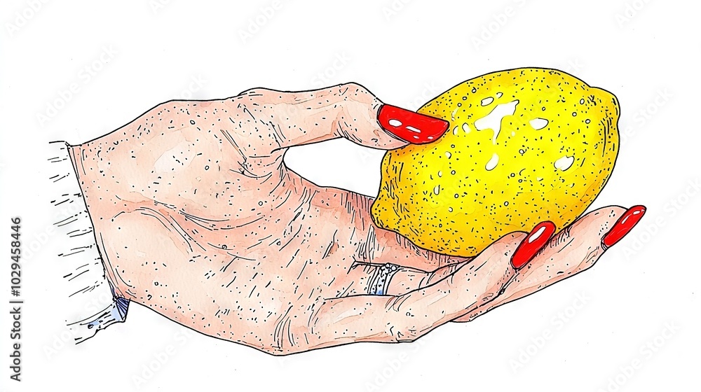 Wall mural   Person hand yellow object, red nails