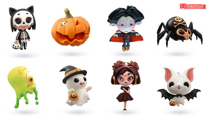 Halloween 3d render vector icon set