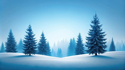 Minimalistic winter landscape with pines and snow in blue colors