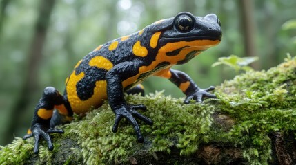 Obraz premium Fire salamander posing on moss in the forest
