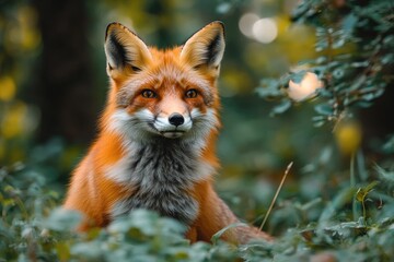 Wild red fox posing in the forest