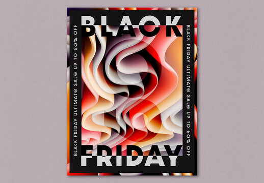 Black Friday Sale Poster Design Layout with Abstract Curly Wavy Background