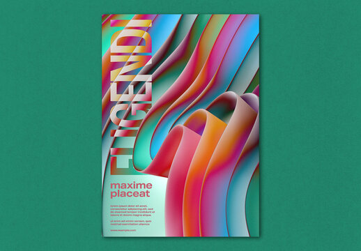 Stylish Poster Design Layout with Acid Curly Wavy Background