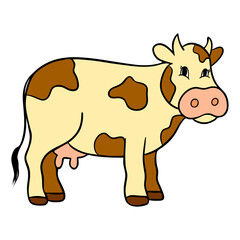 Simple cute coloring page for kids animal cow outline flat design illustration