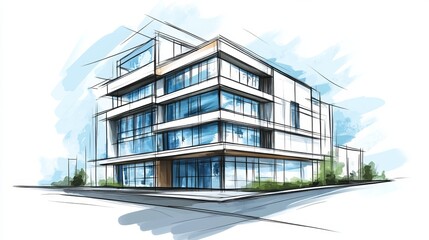 Fototapeta premium Architectural sketch drawing of a building