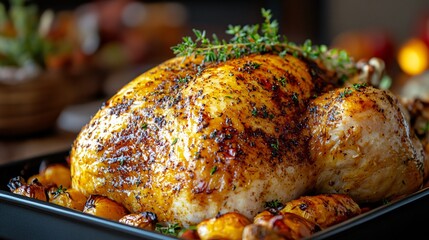 Close-up of baked turkey.