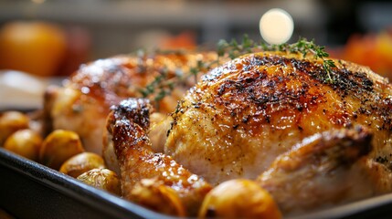 Close-up of a roasted Thanksgiving turkey