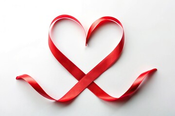 red ribbon heart isolated on white background minimalist