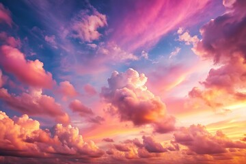 Obraz premium pink sky and clouds background at sunset with forced perspective