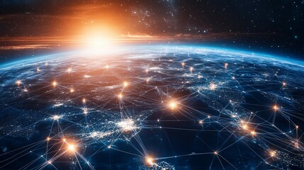 Obraz premium Earth at Night with Network of Connections and Bright Lights