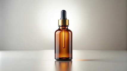 Mockup of amber dropper bottle on light background