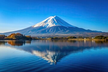 Outstanding peak of Mount Fuji isolated on clear sky background