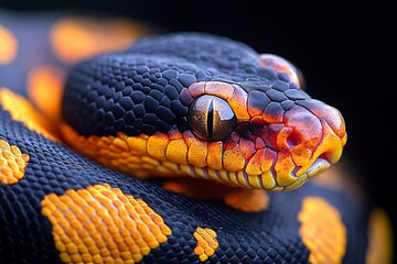 Obraz premium Close-up of a Vibrant Snake with Striking Orange and Black Scales