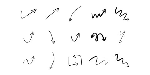 Arrows. Set of trendy doodle and abstract random icons on isolated background. Big element collection, unusual organic shapes in freehand style.