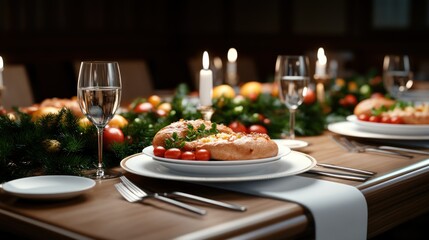 Fototapeta premium Traditional setting of the Table of Brotherhood during Thanksgiving, symbolizing the spirit of sharing and gratitude in November