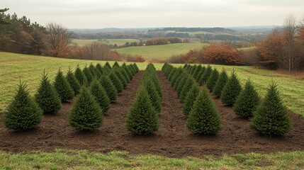 Obraz premium Christmas tree farm with families selecting their trees, representing the tradition of choosing and preparing for the holiday