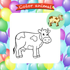 Simple cute coloring page for kids animal cow outline flat design illustration