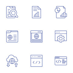 Seo icons set. Thin Line style, editable stroke. analytics, browser, cloud, code