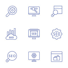 Seo icons set. Thin Line style, editable stroke. search, seo, settings, shopping online