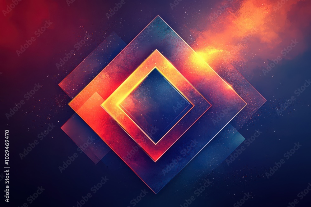 Poster abstract geometric background with vibrant gradients of red, yellow, and blue featuring overlapping 